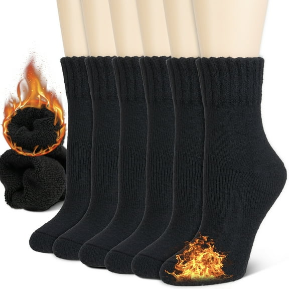 NevEND 3 Pairs Women's Wool Merino Winter Thermal Boots Thick Insulated Heated Socks For Cold Weather Outdoor Activities Black