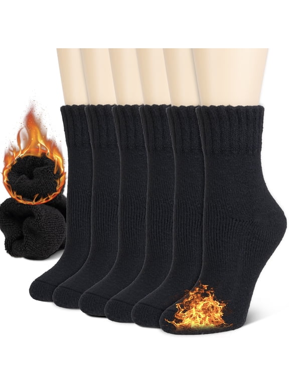 3 Pairs Women's Wool Merino Winter Thermal Boots Thick Insulated Heated Socks For Cold Weather Outdoor Activities Black