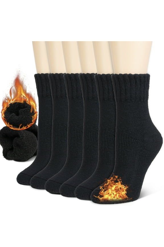 3 Pairs Women's Wool Merino Winter Thermal Boots Thick Insulated Heated Socks For Cold Weather Outdoor Activities Black
