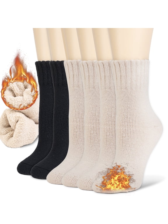 3 Pairs Women's Wool Merino Winter Thermal Boots Thick Insulated Heated Socks For Cold Weather Outdoor Activities Mixed Color