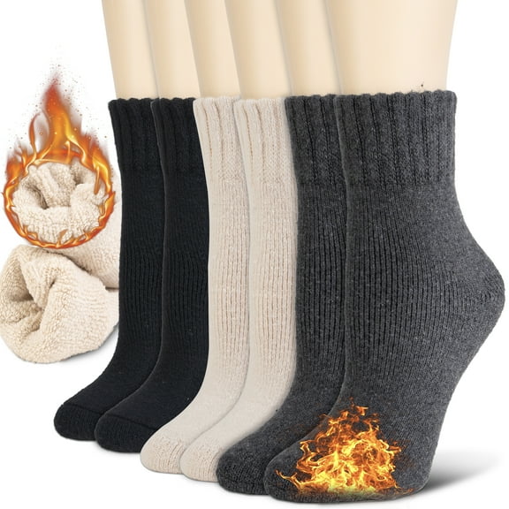 NevEND 3 Pairs Women's Wool Merino Winter Thermal Boots Thick Insulated Heated Socks For Cold Weather Outdoor Activities Mixed Color