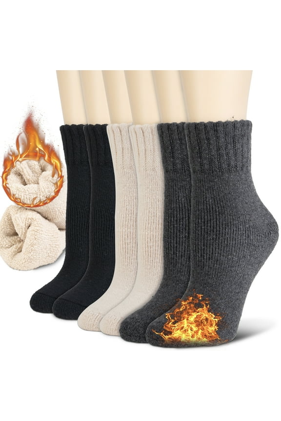 3 Pairs Women's Wool Merino Winter Thermal Boots Thick Insulated Heated Socks For Cold Weather Outdoor Activities Mixed Color
