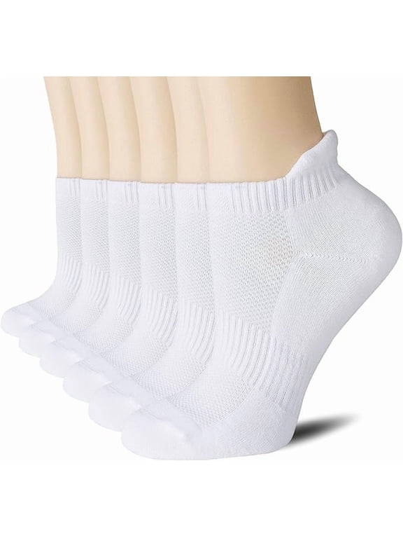 6 Pairs Ankle Athletic Running Cotton Socks Low Cut Sports Tab Socks for Women and Men Size M White