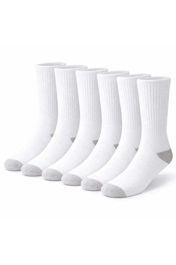 6 Pairs Cotton Crew Socks Athletic Lightweight Breathable for Men and Women Size L White