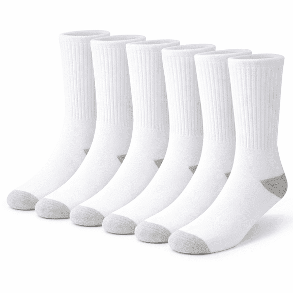 NevEND 6 Pairs Cotton Crew Socks Athletic Lightweight Breathable for Men and Women Size L White