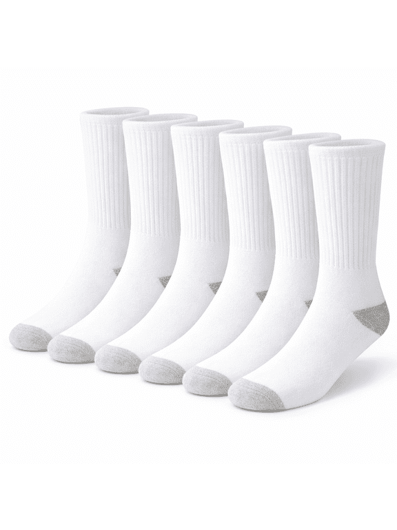 6 Pairs Cotton Crew Socks Athletic Lightweight Breathable for Men and Women Size L White