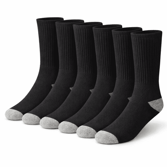 NevEND 6 Pairs Cotton Crew Socks Athletic Lightweight Breathable for Men and Women Size M Black