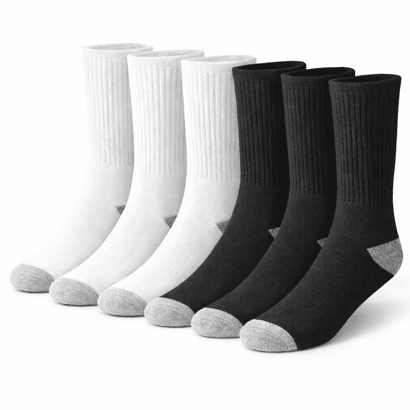 NevEND 6 Pairs Cotton Crew Socks Athletic Lightweight Breathable for Men and Women Size M White Black