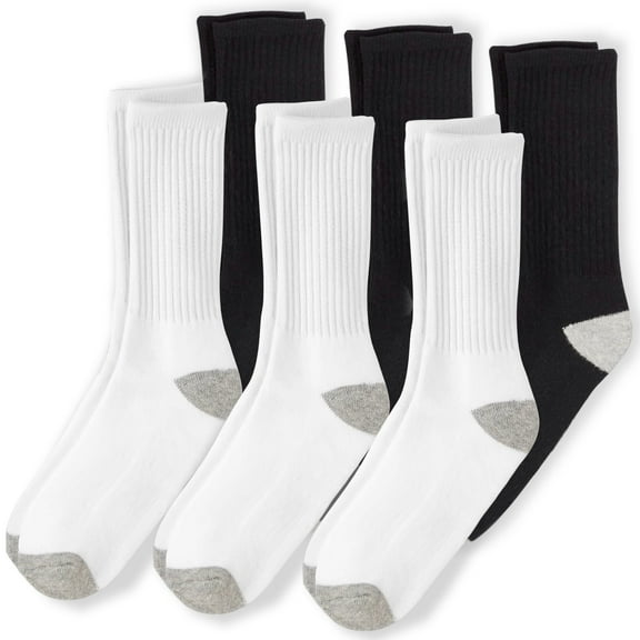 NevEND 6 Pairs Cotton Crew Socks Athletic Lightweight Breathable for Men and Women Size M White Black