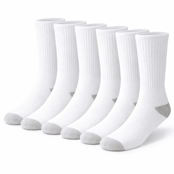 NevEND 6 Pairs Cotton Crew Socks Athletic Lightweight Breathable for Men and Women Size M White