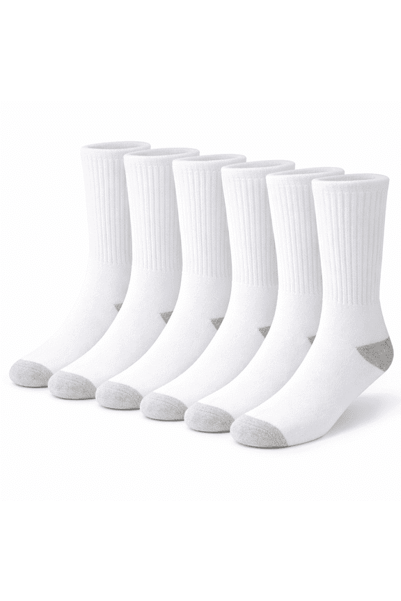 6 Pairs Cotton Crew Socks Athletic Lightweight Breathable for Men and Women Size M White