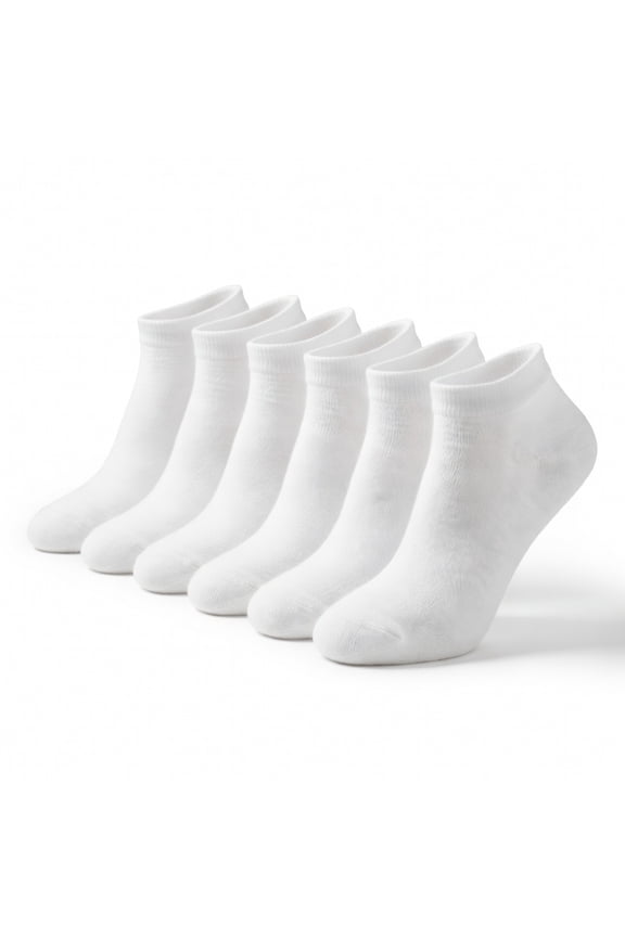 6 Pairs Cotton Thin Ankle Low-cut Socks Athletic Lightweight for Women Size M White