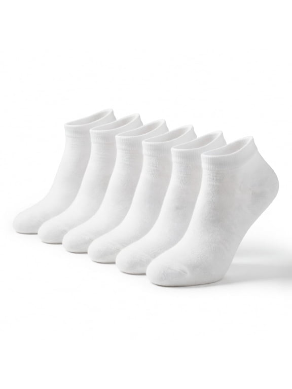 6 Pairs Cotton Thin Ankle Low-cut Socks Athletic Lightweight for Women Size M White