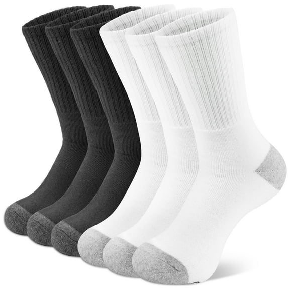 NevEND 6 Pairs Men's Women's Athletic Cotton Casual Crew Solid Sport Socks Black/White Size 10-13