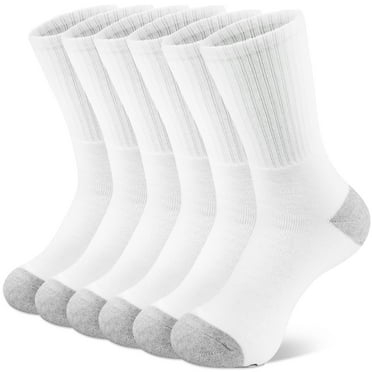 NevEND 6 Pairs Men's Women's Athletic Cotton Casual Crew Solid Sport Socks White Size 9-11