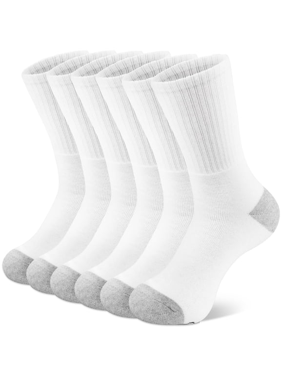 6 Pairs Men's Women's Athletic Cotton Casual Crew Solid Sport Socks White Size 9-11