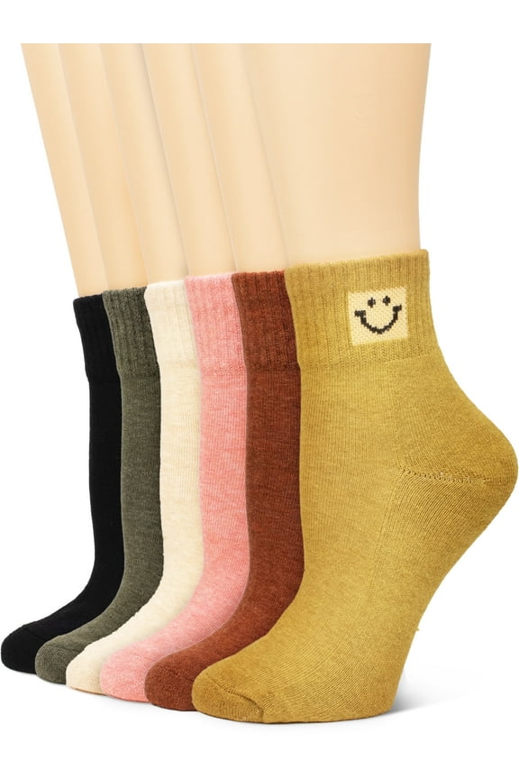 6 Pairs Socks Womens Mini Crew Elastic Ankle Length Cotton Socks Aesthetic Cute Smile Face Lightweight Low Cut Gifts for Women
