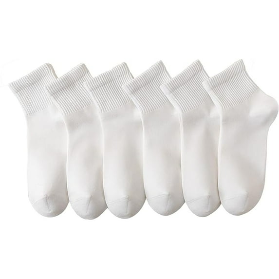 NevEND 6 Pairs Women's Men's Ankle Cotton Mini Crew Socks Athletic Running Sports with Thick Cushioned Size L White