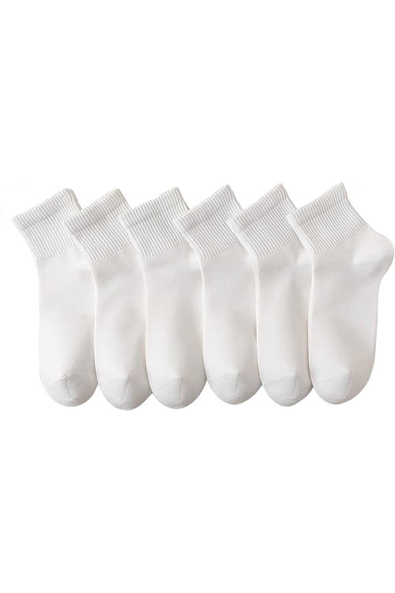 6 Pairs Women's Men's Ankle Cotton Mini Crew Socks Athletic Running Sports with Thick Cushioned Size L White