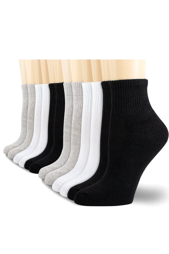 6 Pairs Women's Men's Ankle Cotton Mini Crew Socks Athletic Running Sports with Thick Cushioned Size M Mixed Color