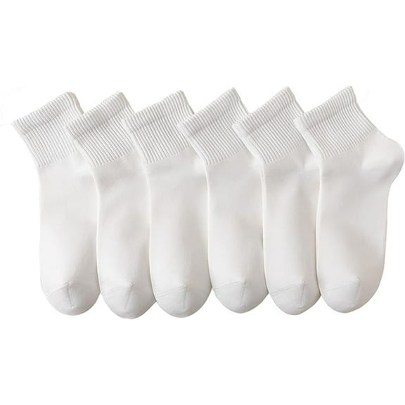 NevEND 6 Pairs Women's Men's Ankle Cotton Mini Crew Socks Athletic Running Sports with Thick Cushioned Size M White