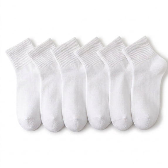 NevEND 6 Pairs Women's Men's Ankle Cotton Mini Crew Socks Athletic Running Sports with Thick Cushioned Size M White