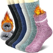 NevEND 6 Pairs Womens Merino Wool Thermal Socks Winter Warm Thick Hiking Cozy Boot Crew Comfy Shoe Size 5-10