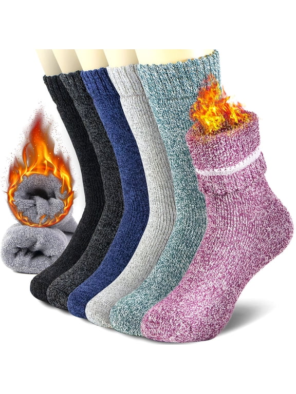 6 Pairs Womens Merino Wool Thermal Socks Winter Warm Thick Hiking Cozy Boot Crew Comfy Shoe Size 5-10