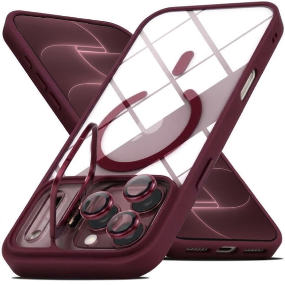 NevEND Case For iPhone 18 Pro Max Clear, With Camera Lens Protector, Compatible With MagSafe, Burgundy