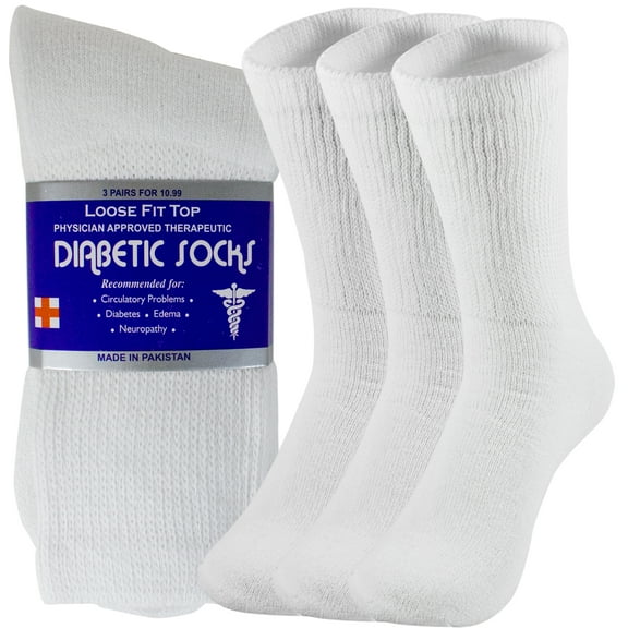 NevEND Diabetic Cotton Crew Socks (Men's & Women's) Non-Binding, White, (6 Pack)