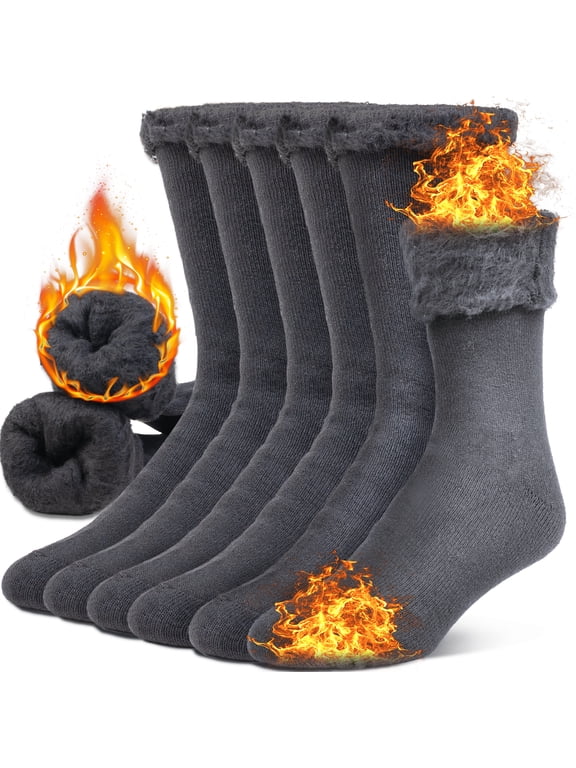 Mens Merino Wool Cotton Crew Socks Thermal and Warm Socks for Winter Work Hiking Running 3 Pairs (Size 7-13)