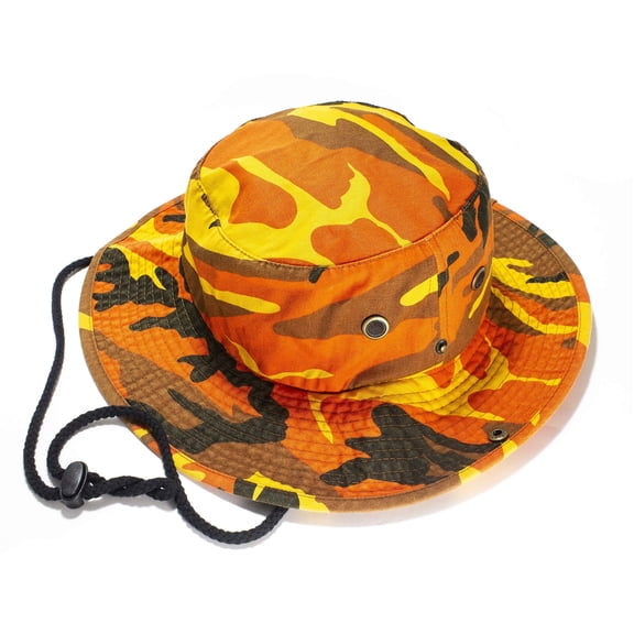 NevEND Sun Hat Foldable Boonie Hat,Wide Brim Bucket Hat for Fishing Hiking Camping  L-XL Camo Orange
