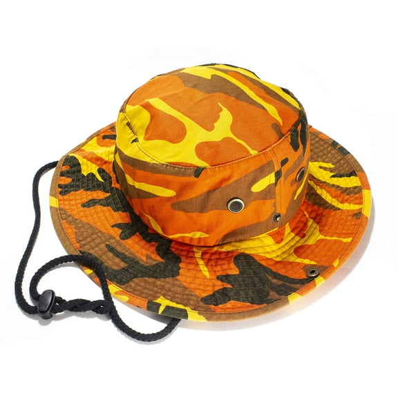 NevEND Sun Hat Foldable Boonie Hat,Wide Brim Bucket Hat for Fishing Hiking Camping  L-XL Camo Orange