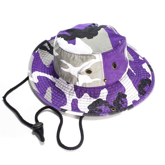 NevEND Sun Hat Foldable Boonie Hat,Wide Brim Bucket Hat for Fishing Hiking Camping L-XL Camo Purple