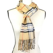 NevEND Super Soft Luxurious Cashmere Feel Unisex Scarf For Men and Women Winter Warm Plaid Fashion Scarves Beige