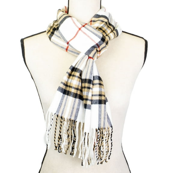 NevEND Super Soft Luxurious Unisex Scarf For Men and Women Winter Warm Plaid Fashion Scarves White