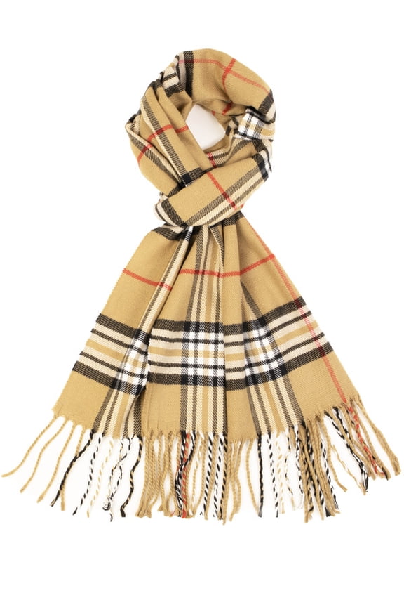 Winter Scarf for Men and Women Luxurious Classic Unisex Plain Plaid Wrap Beige