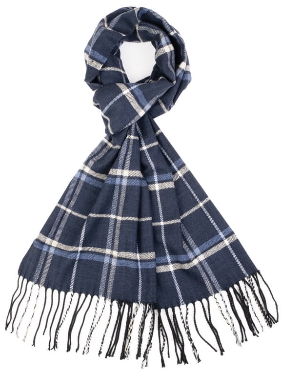 Winter Scarf for Men and Women Luxurious Classic Unisex Plain Plaid Wrap Navy