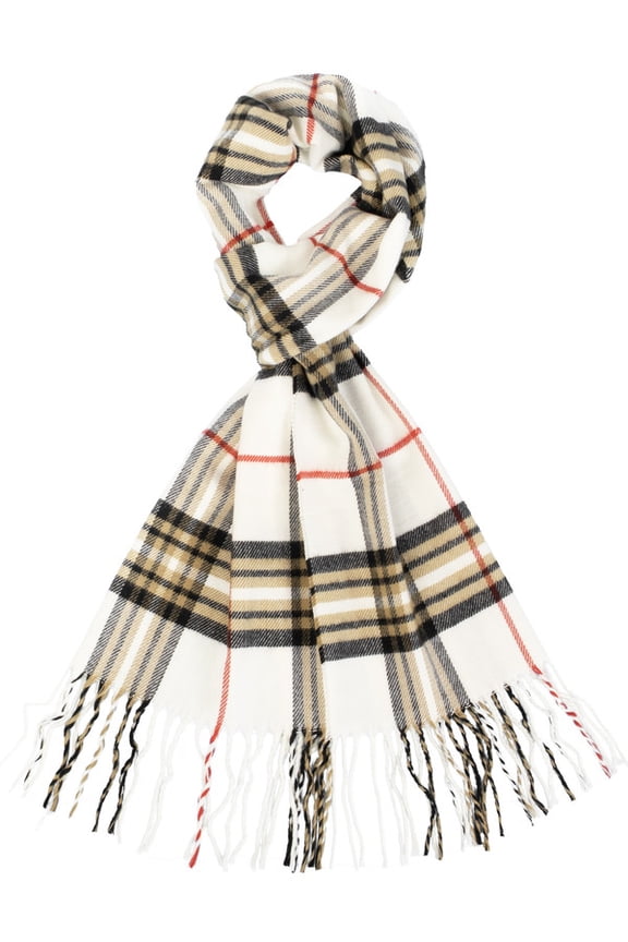 Winter Scarf for Men and Women Luxurious Classic Unisex Plain Plaid Wrap White