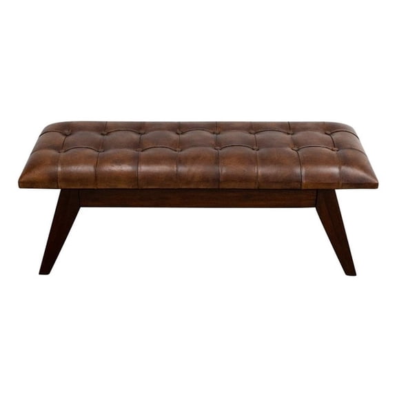 Neva Button-Tufted Genuine Leather Upholstered Bench in Tan