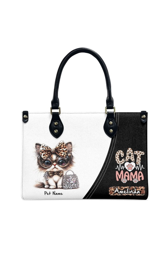 Neva Masquerade Cat Bag, Personalized Leather Handbags For Women - Personalized Bag with Name - Tote Bags for Mom Grandma - Custom Gifts Ideas for Her, Gift for Cat Lover, Cat Mom