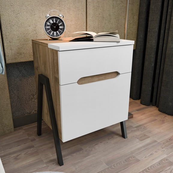 Neva Night Stand - Walnut White Black