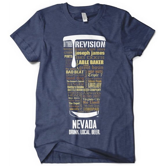Nevada Beer Shirt - Vintage Navy Blue, Large | Typography Print Beer Lover Gift for Men