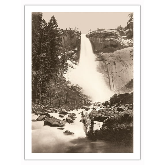 Nevada Fall Yosemite Valley - Yosemite National Park California - Black and White Historic Photograph by Carleton E. Watkins c.1865 - Bamboo Fine Art 290gsm Paper Print (Unframed) 24x32in