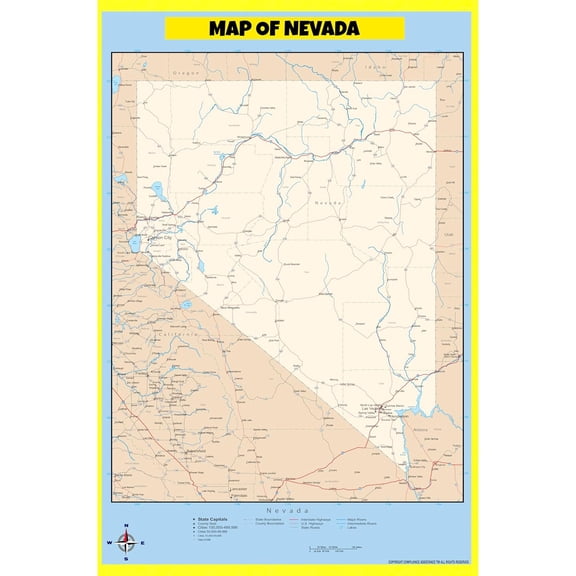 Nevada Map Poster - Laminated Wall Map - Style D - 20x30 - Ideal for Classrooms and Homes – Features Bright Colors and Vivid Imagery