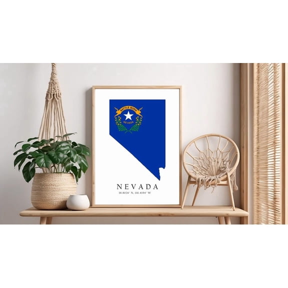 Nevada Map Print State Flag Latitude Longitude Coordinates