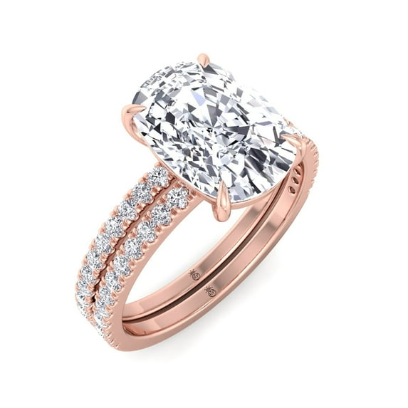 Nevada - Moissanite Elongated Cushion Cut Lab Diamond Engagement Ring With Double Band and Sidestones