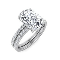 Nevada - Moissanite Elongated Cushion Cut Lab Diamond Engagement Ring With Double Band and Sidestones