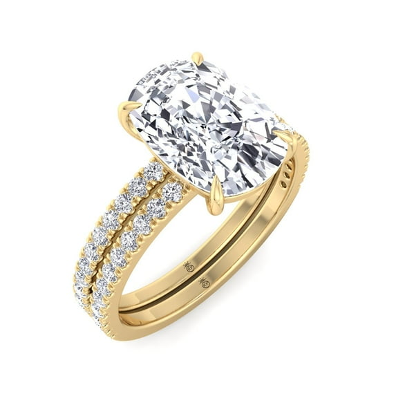 Nevada - Moissanite Elongated Cushion Cut Lab Diamond Engagement Ring With Double Band and Sidestones