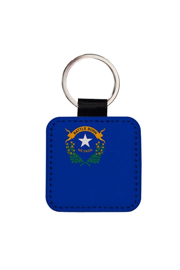 Nevada NV State Flag Faux Leather Square Keychain